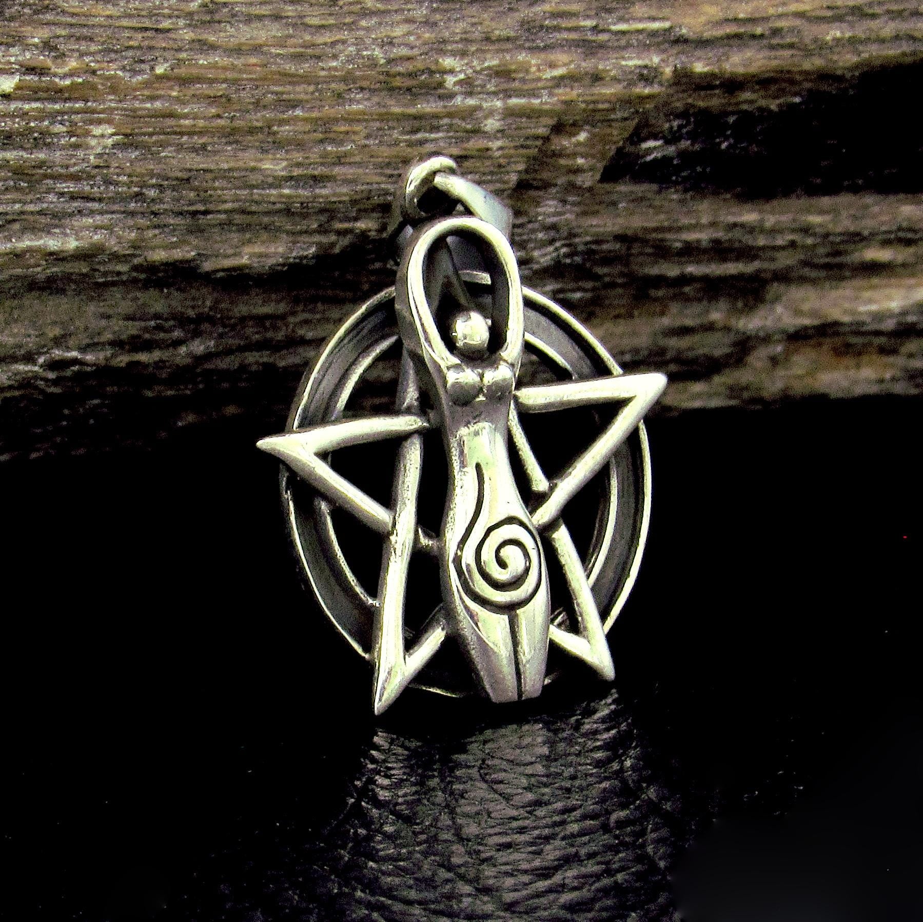 Solid 925 Sterling Silver Spiral Goddess Pentacle Pendant – Sacred Wiccan Protection Symbol, Pagan Jewelry