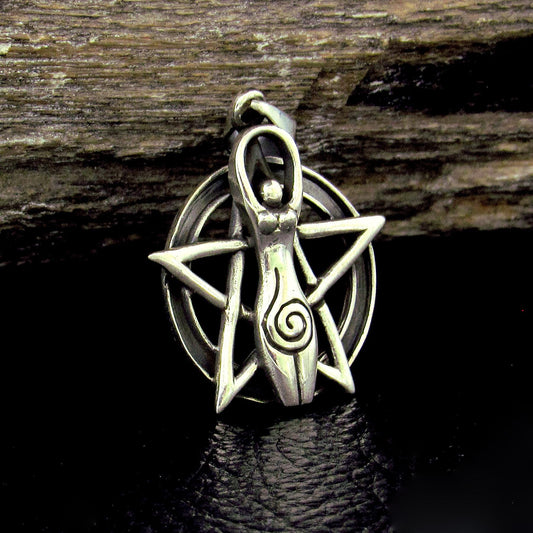 Solid 925 Sterling Silver Spiral Goddess Pentacle Pendant – Sacred Wiccan Protection Symbol, Pagan Jewelry