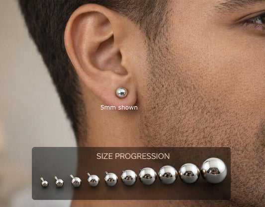 Solid 925 Sterling Silver Ball Stud Earrings – Simple Round Studs in Small, Medium & Large Sizes – Minimalist Earring Balls for Men / Women