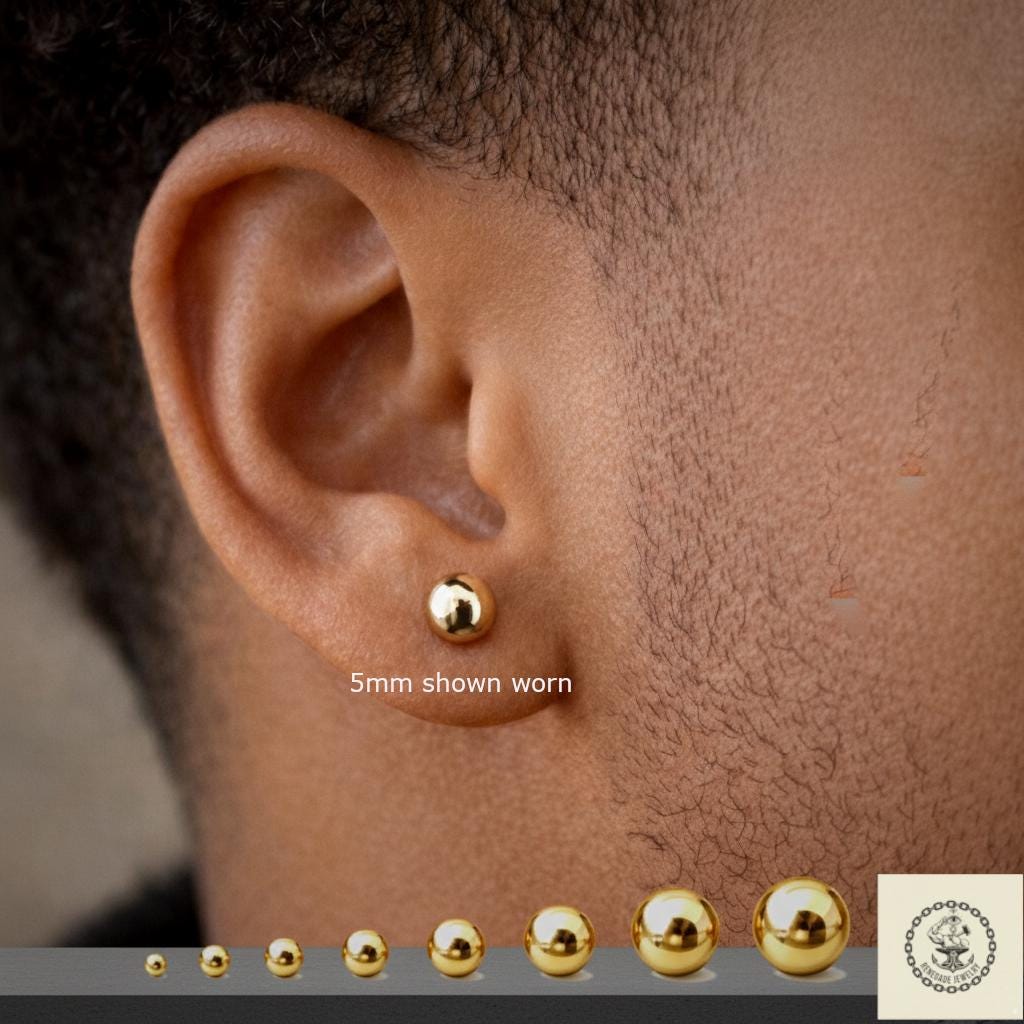 Solid 14k Gold Ball Stud Earrings – Simple Round Studs in Small, Medium & Large Sizes – Minimalist Earring Balls for Men / Women