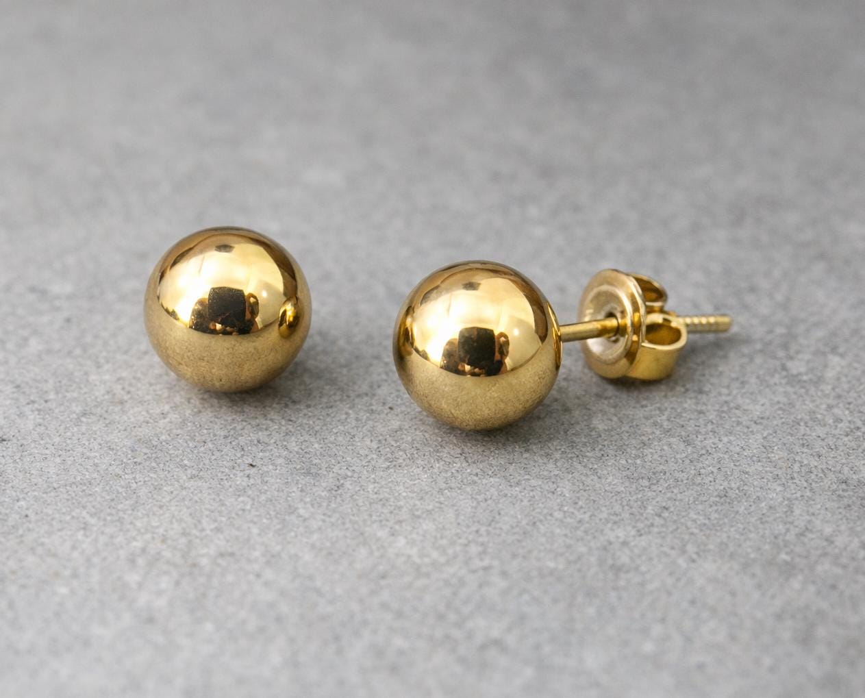 Solid 14k Gold Ball Stud Earrings – Simple Round Studs in Small, Medium & Large Sizes – Minimalist Earring Balls for Men / Women