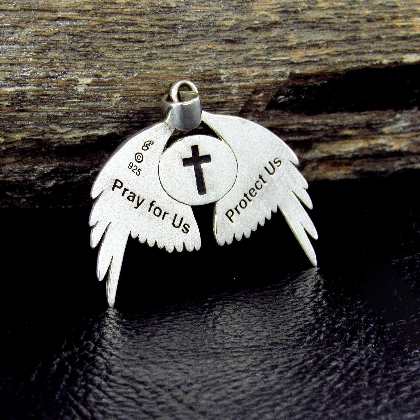 Solid 925 Sterling Silver Virgo Glyph Angel Wings Pendant, Zodiac Astrology Protection Amulet