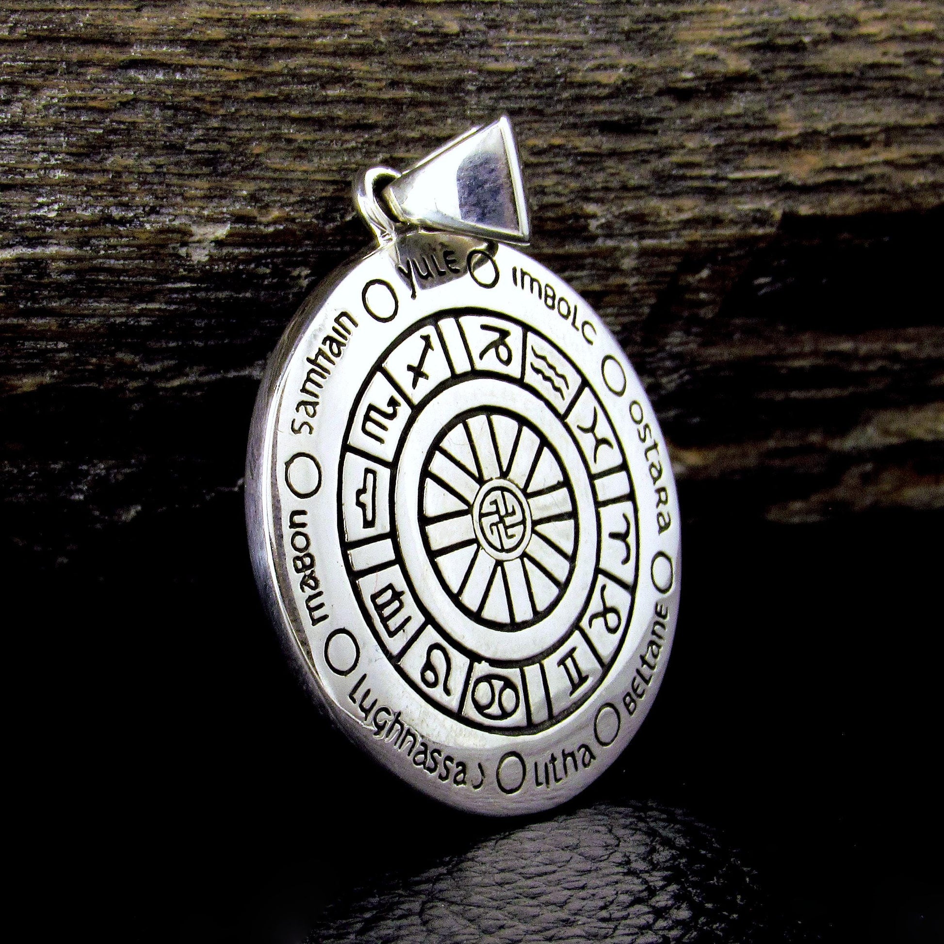Solid 925 Sterling Silver Wheel of the Year Pendant, Pagan Sabbat Zodiac Calendar Amulet
