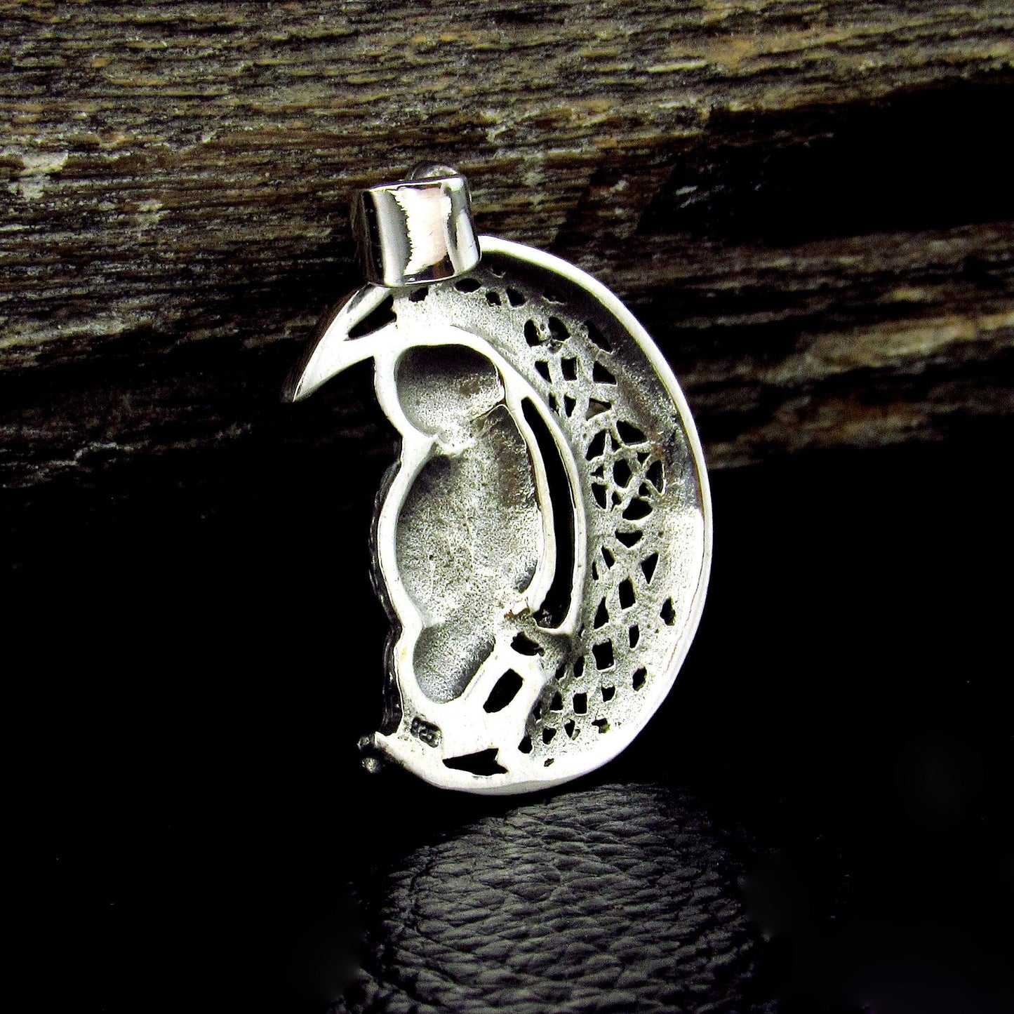 Solid 925 Sterling Silver Owl Crescent Moon Pendant, Celtic Knot Pentacle Wisdom Amulet