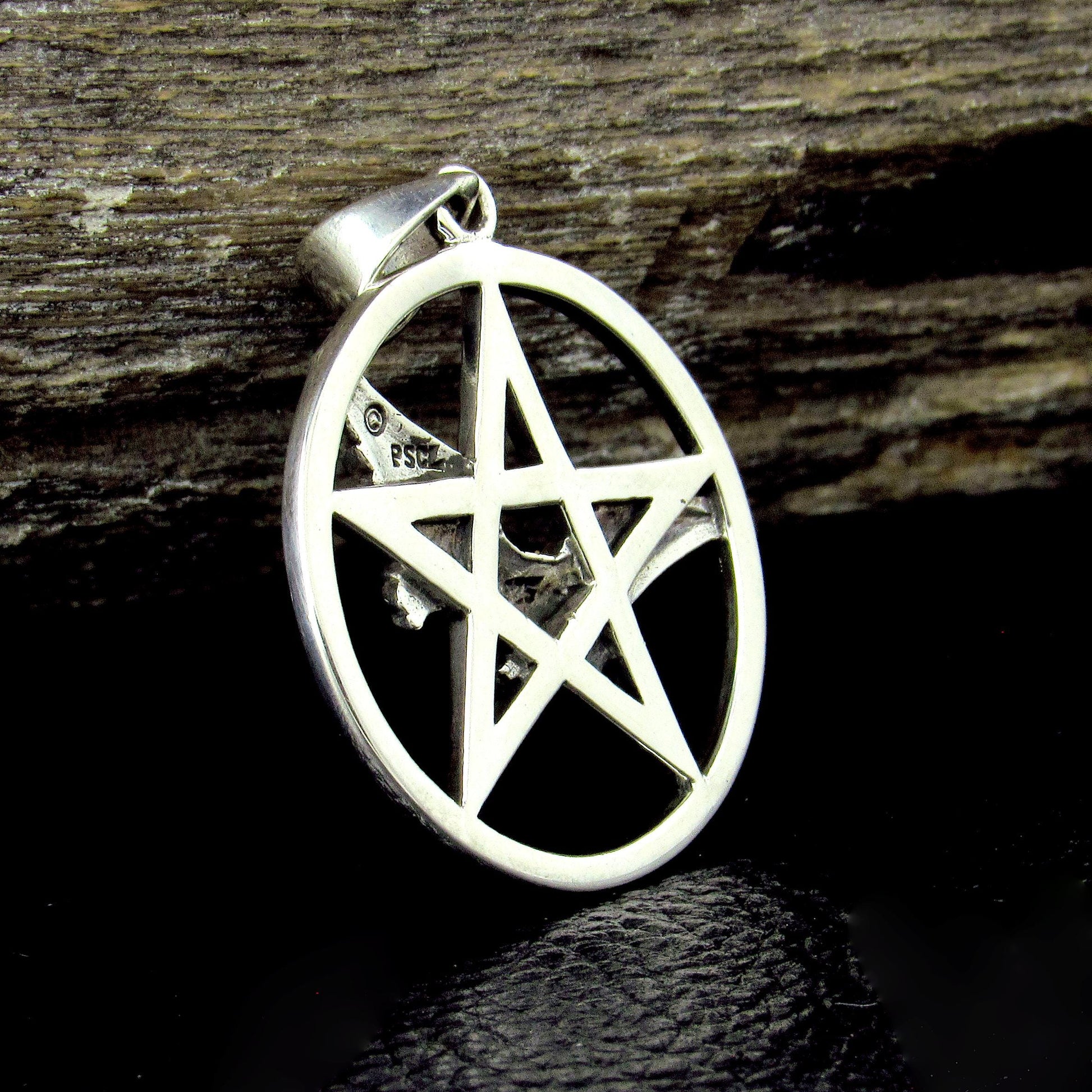 Solid 925 Sterling Silver Pentacle Pendant, Flying Owl Pentagram Amulet, Pagan Protection Talisman