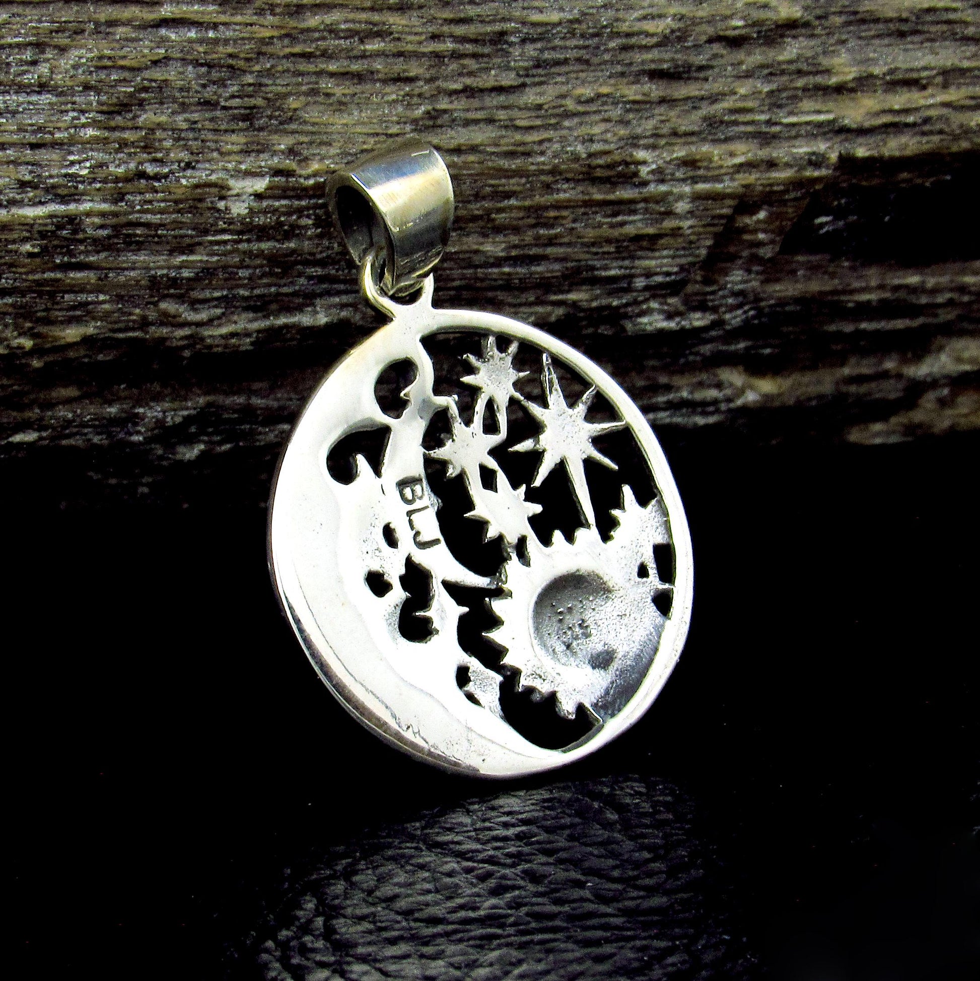 Solid 925 Sterling Silver Sun Moon Stars Pendant with Cosmic Waves, Celestial Astrology Jewelry