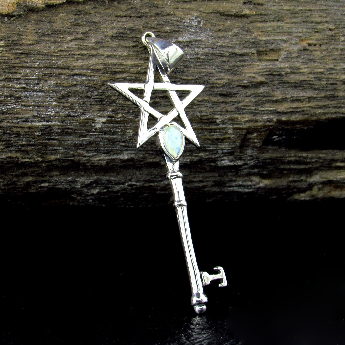 Solid 925 Sterling Silver Pentagram Key Gemstone Pendant – Amethyst Garnet Moonstone Labradorite Topaz