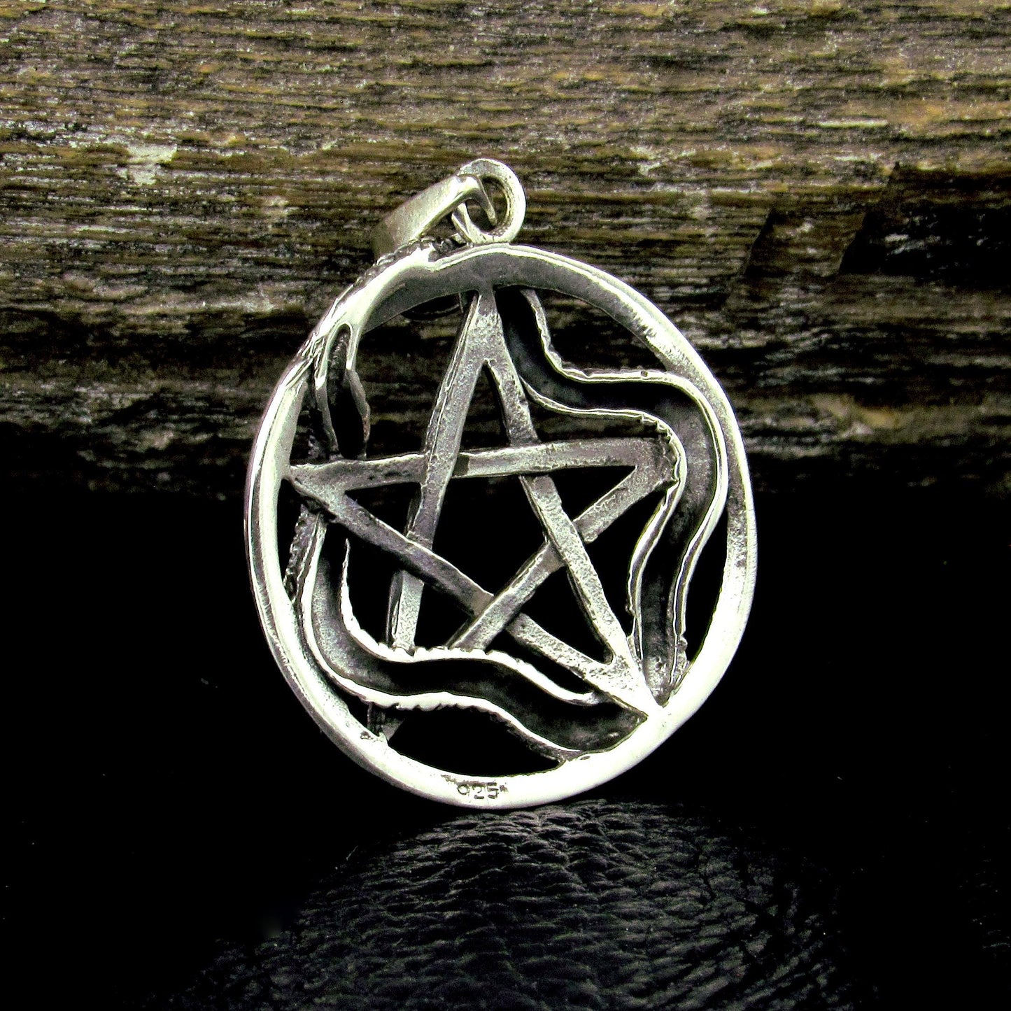 Solid 925 Sterling Silver Ouroboros Pentacle Pendant, Snake Pentagram Pagan Protection Amulet