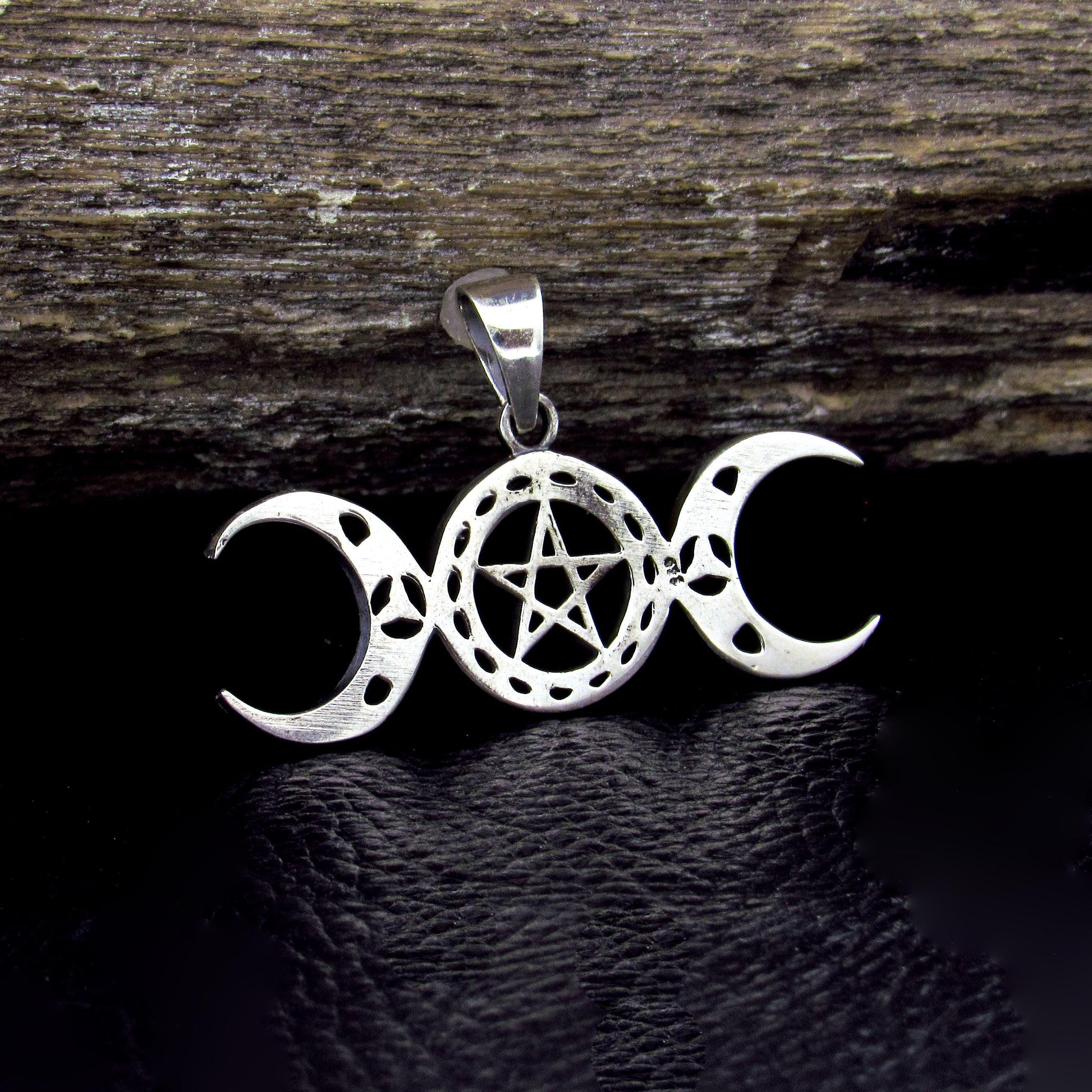 Solid 925 Sterling Silver Triple Moon Pentacle Pendant – Celtic Knot Goddess Moon Necklace Amulet