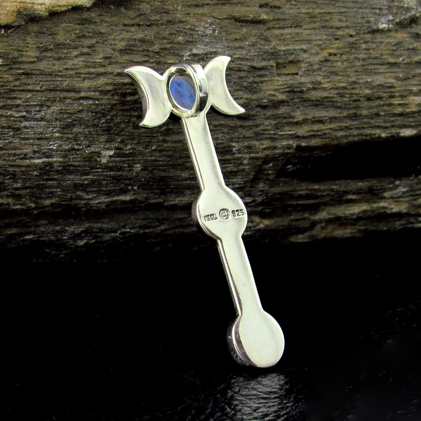 Solid 925 Sterling Silver Triple Moon Goddess Moonstone Pendant – Wiccan Pagan Lunar Symbol Amulet