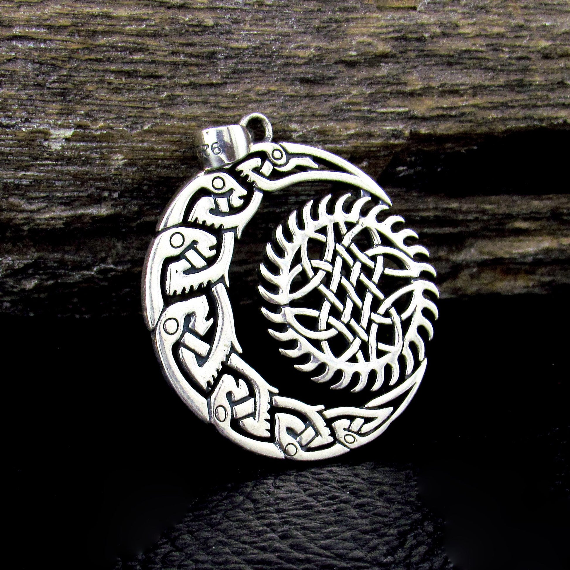 Solid 925 Sterling Silver Crescent Moon And Sun Pendant, Celtic Zoomorphic Beasts Amulet