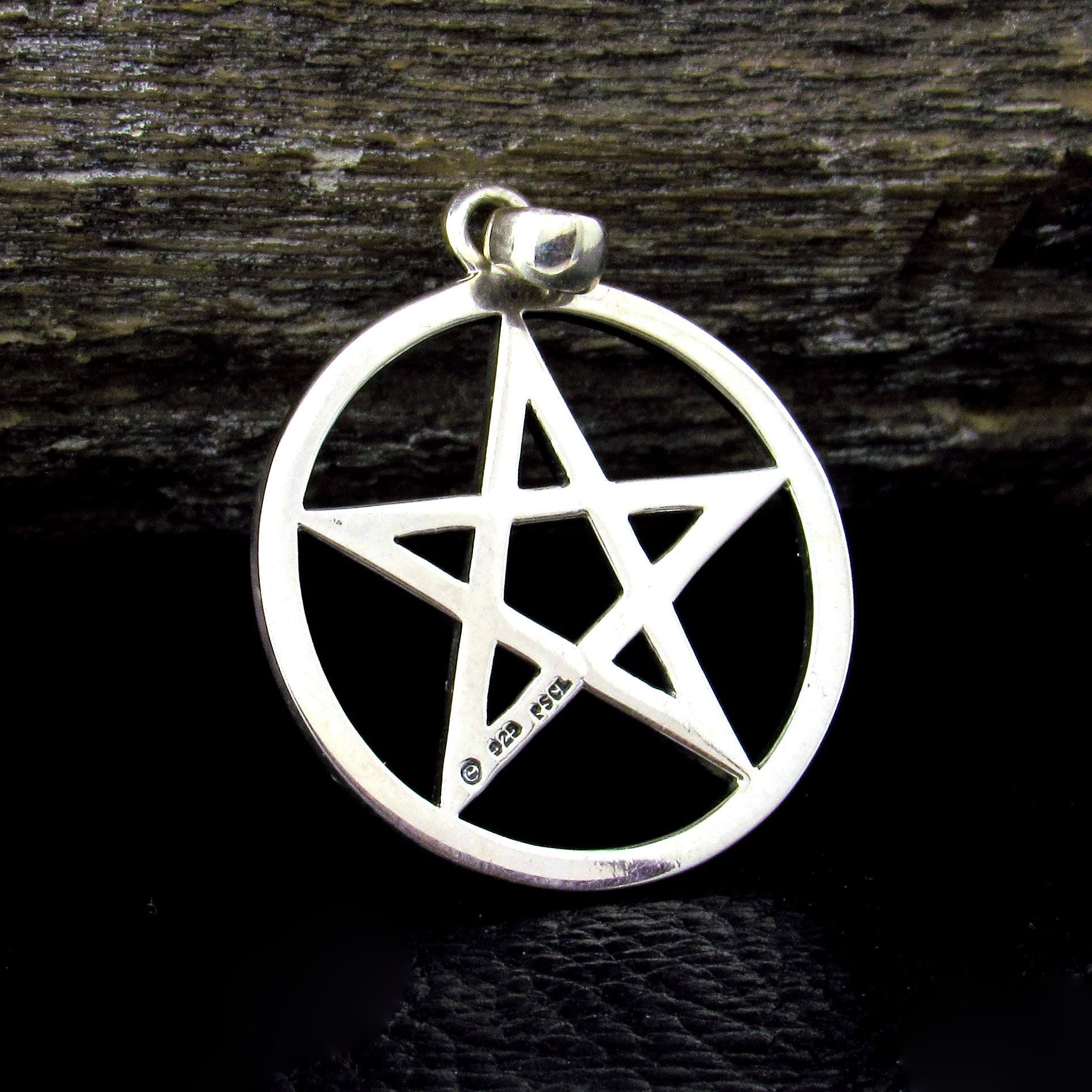Solid 925 Sterling Silver Pentagram Pendant – Wiccan Protection Amulet, Pagan Jewelry, Occult Symbol