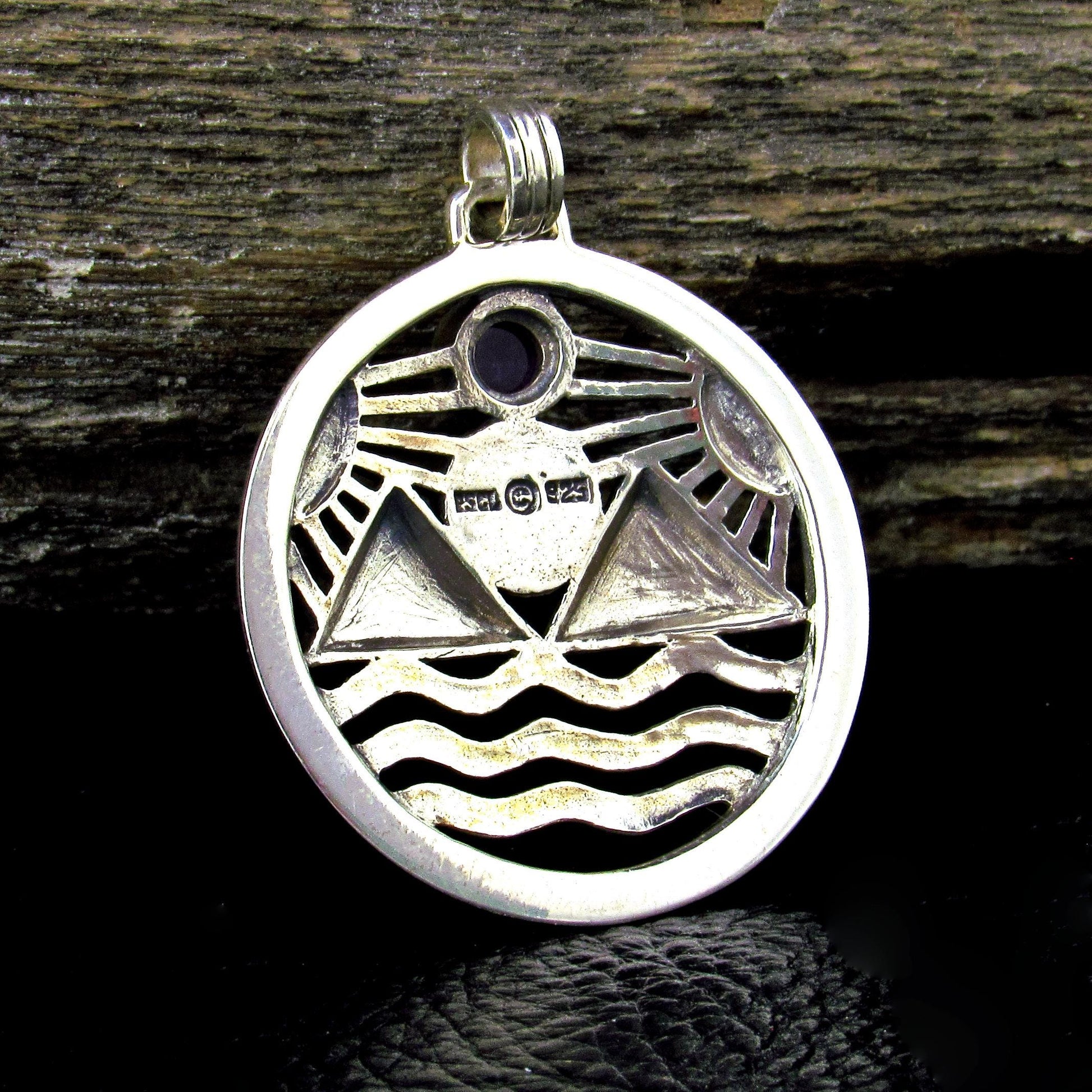 Solid 925 Sterling Silver Protection Talisman – Four Elements Pagan Pendant – Amethyst Garnet Moonstone