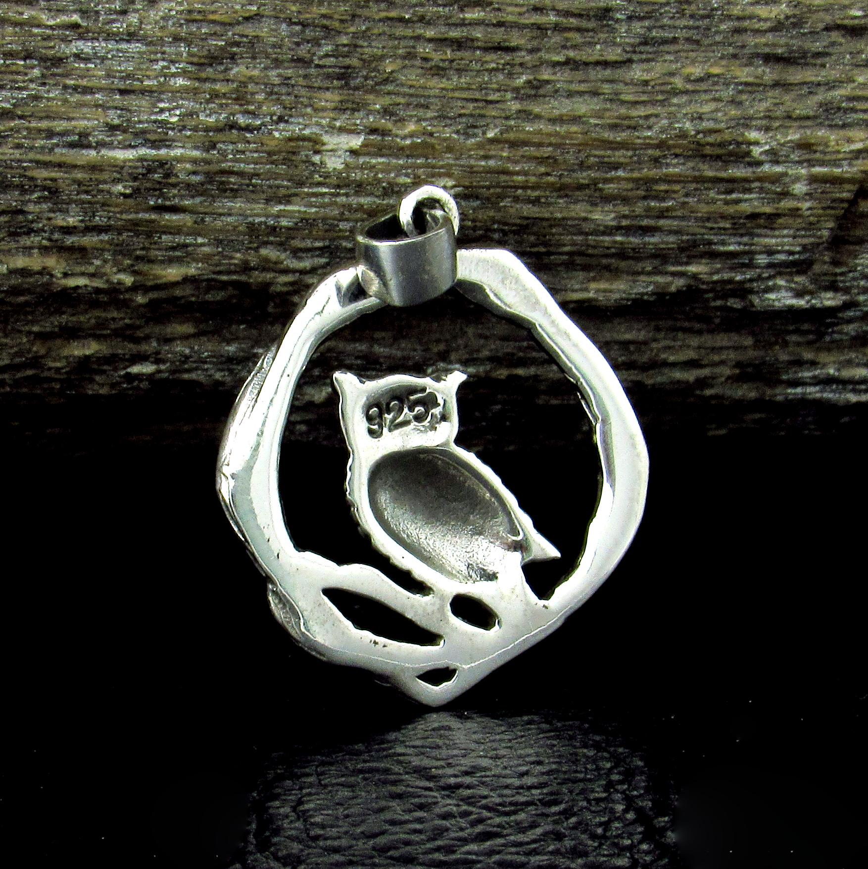Solid 925 Sterling Silver Owl Pendant - Woodland Owl Perched on Twisted Branches Amulet