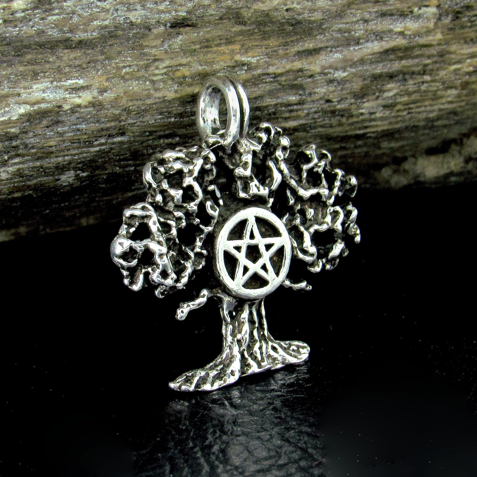 Solid 925 Sterling Silver Tree of Life Pentacle Pendant – Sacred Oak Pentagram Pagan Amulet