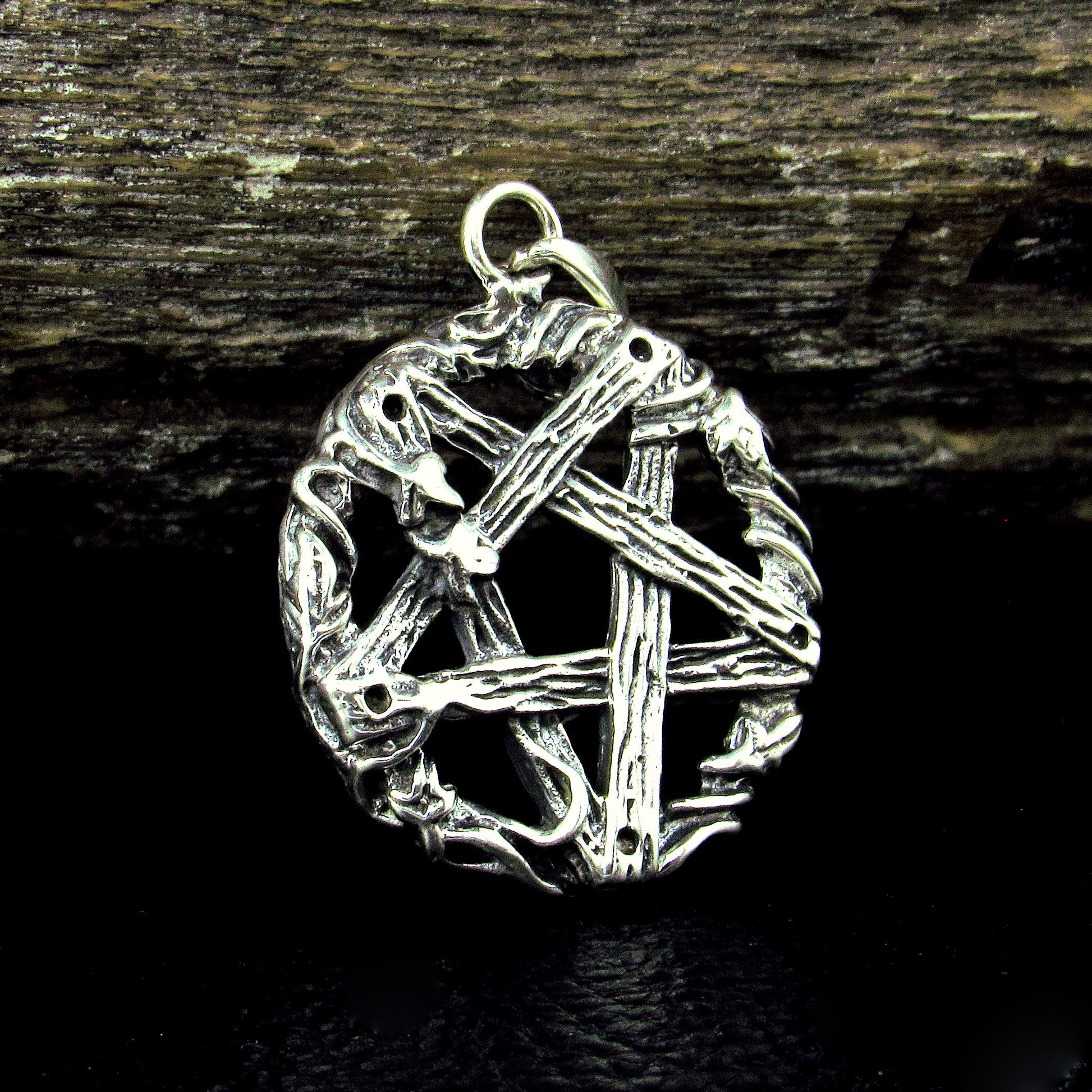 Solid 925 Sterling Silver Twisted Branches Inverted Pentagram Pentacle Pendant – Tree of Life Star