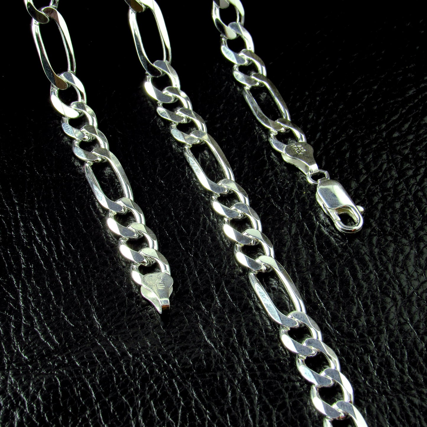 7mm 180 Gauge Men's Italian Figaro Chain Bracelet or Necklace, Solid 925 Sterling Silver, Made in Italy, 8–30 Inch