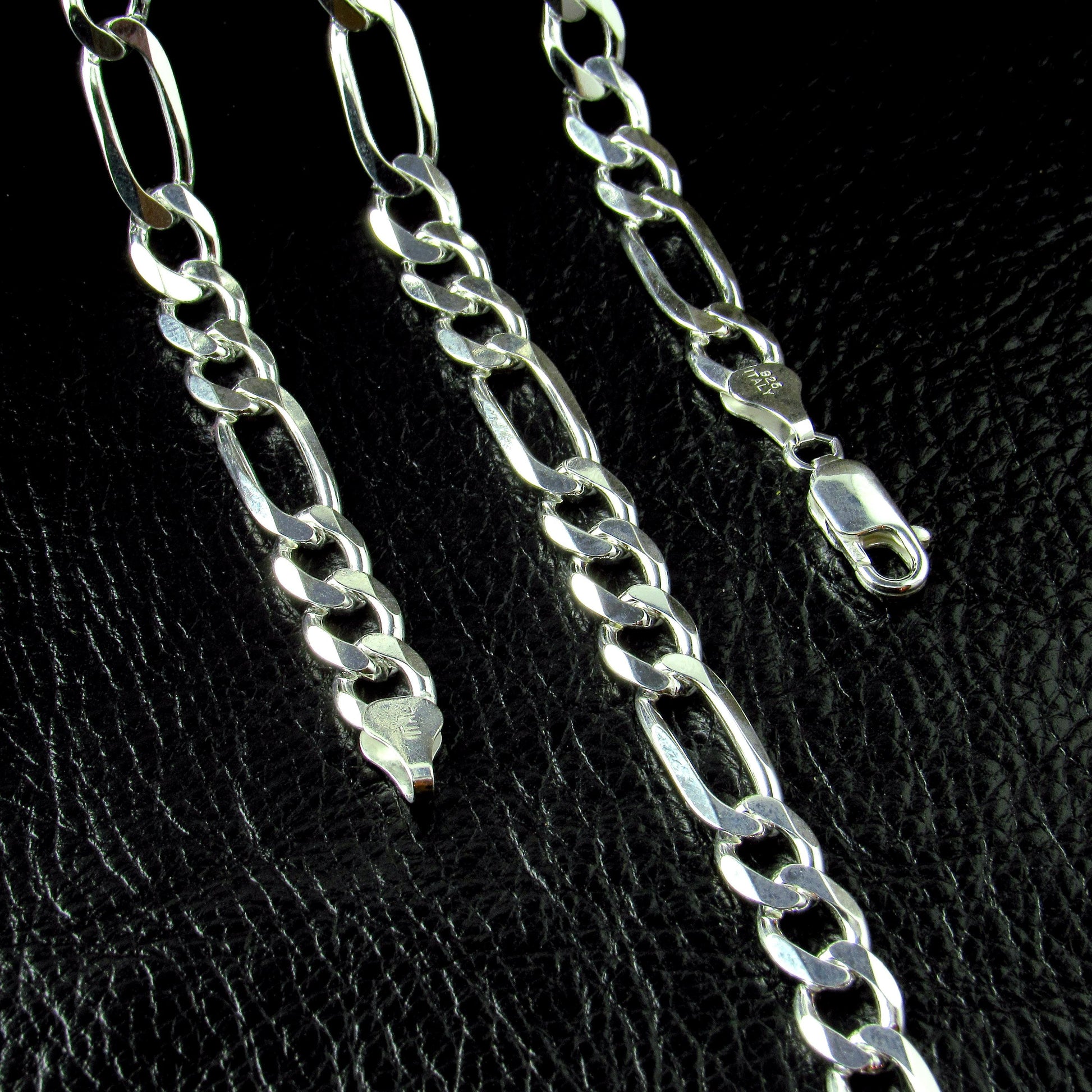 7mm 180 Gauge Men's Italian Figaro Chain Bracelet or Necklace, Solid 925 Sterling Silver, Made in Italy, 8–30 Inch