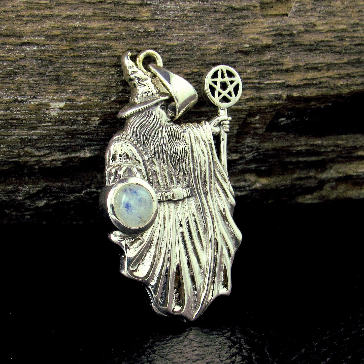 Solid 925 Sterling Silver Wizard Pentagram Pendant – Wiccan Amulet – Choose Amethyst, Garnet, Moonstone, Sapphire