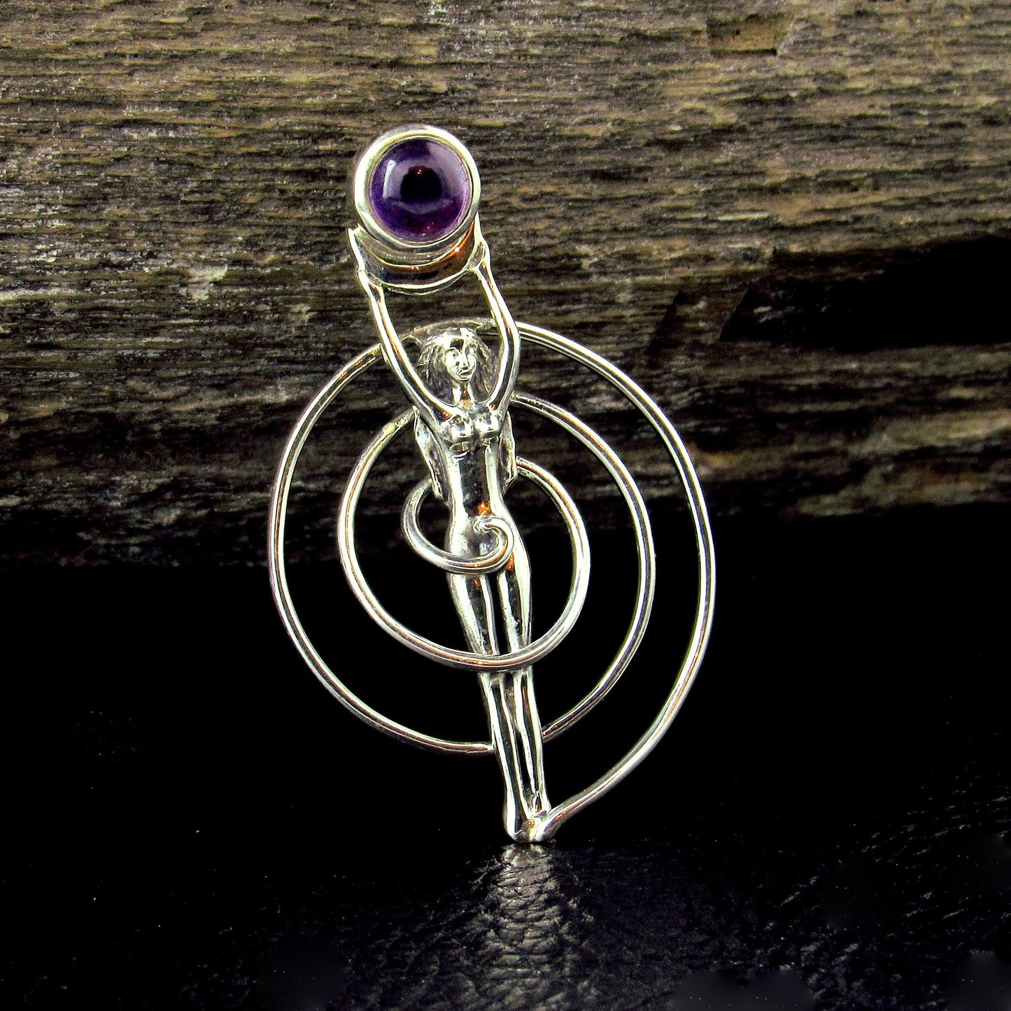 Solid 925 Sterling Silver Spiral Goddess Pendant – Fertility Goddess with Amethyst, Garnet, Moonstone, Topaz