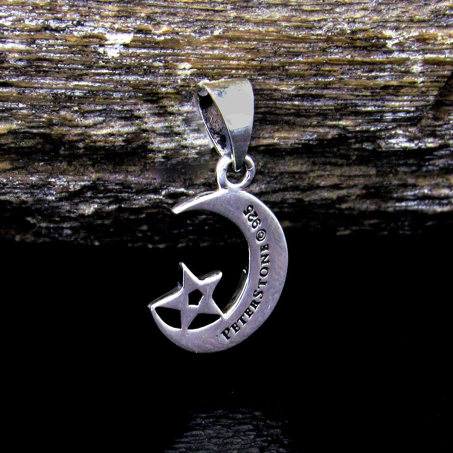 Solid 925 Sterling Silver Celtic Moon Pentacle Pendant – Crescent Moon Pagan Wiccan Talisman Charm