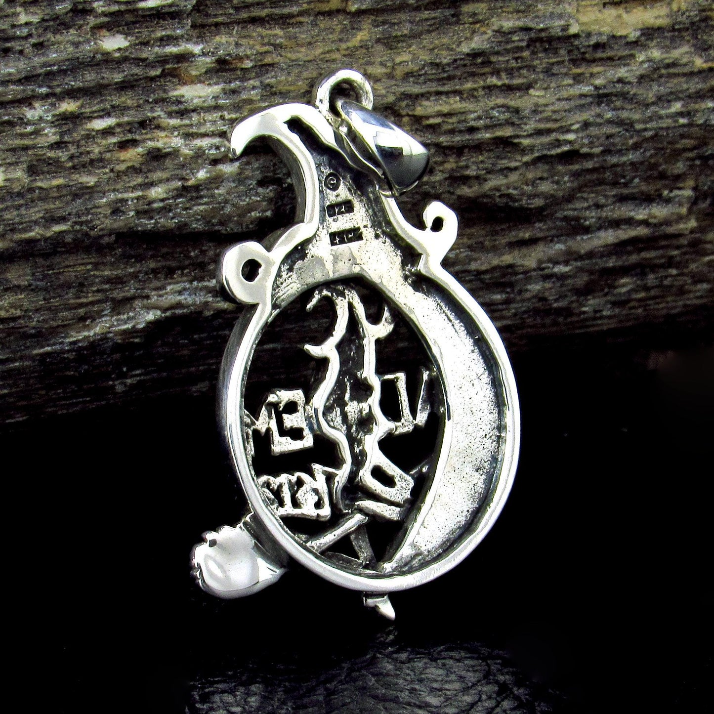 Solid 925 Sterling Silver Salem Witch Pendant, 1692 Salem Witch Trial Amulet, Occultist Flying on Broom, Celtic Knots Crescent Moon Pendant