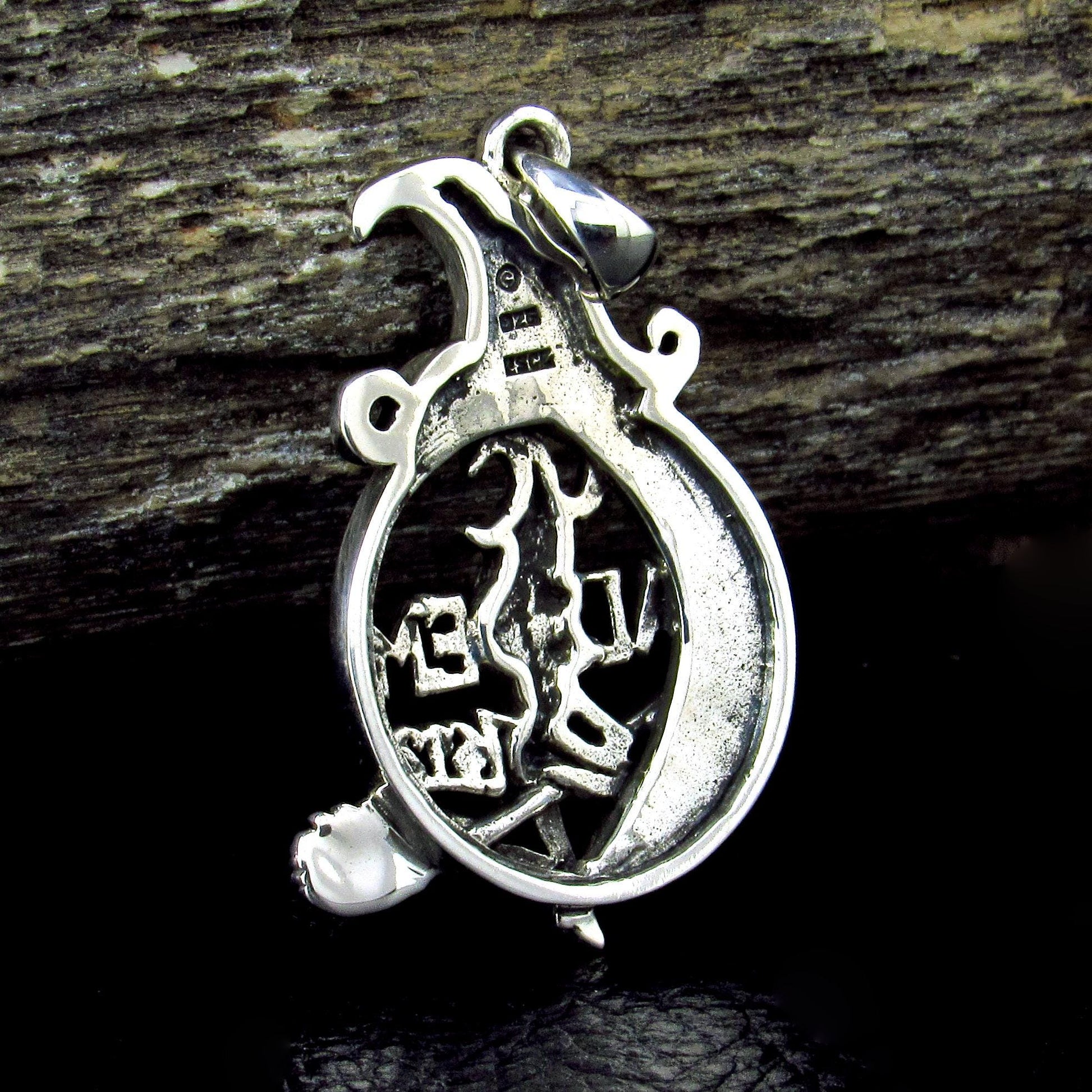 Solid 925 Sterling Silver Salem Witch Pendant, 1692 Salem Witch Trial Amulet, Occultist Flying on Broom, Celtic Knots Crescent Moon Pendant