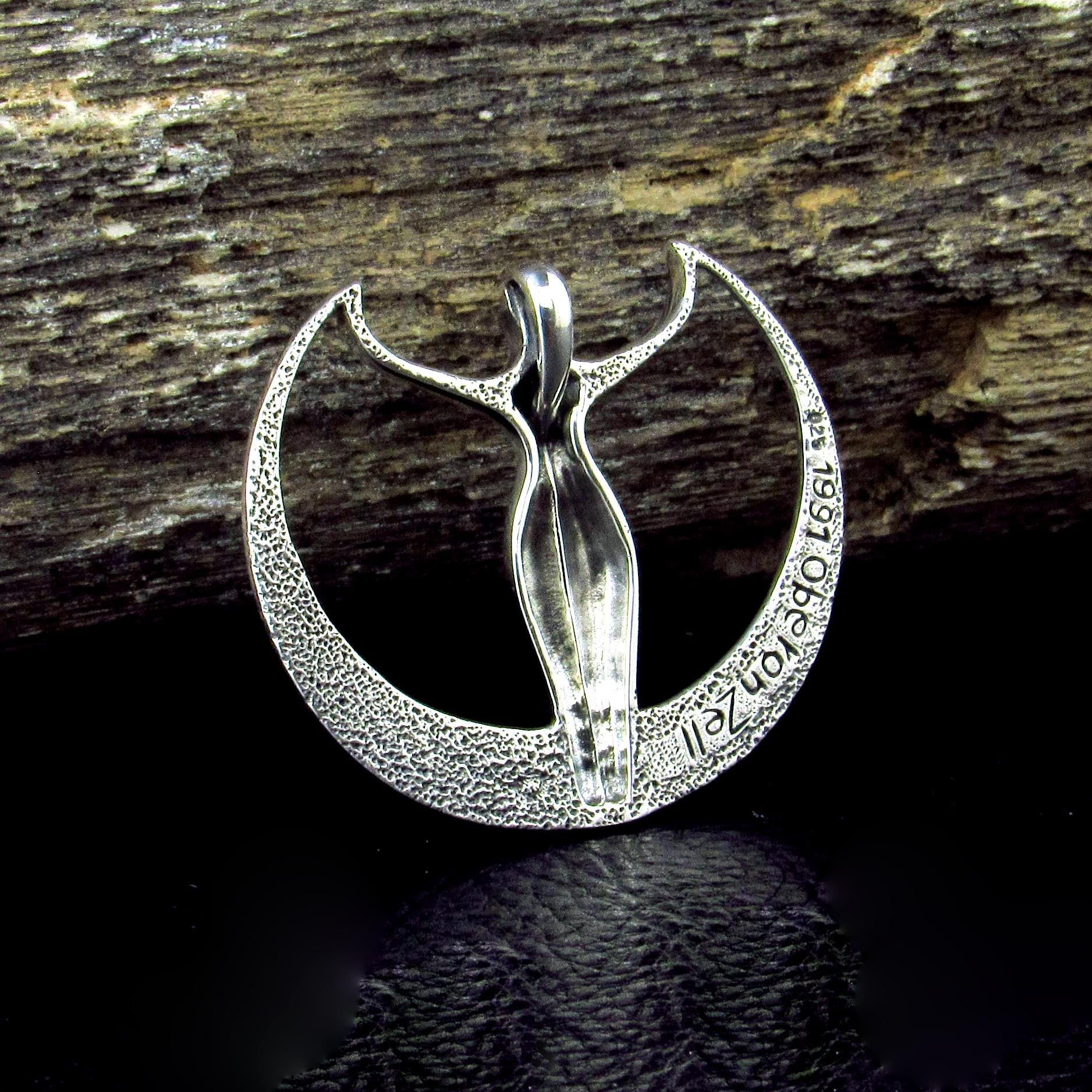 Solid 925 Sterling Silver Astra Star Goddess Pendant, Art Deco Moon Goddess Necklace Amulet