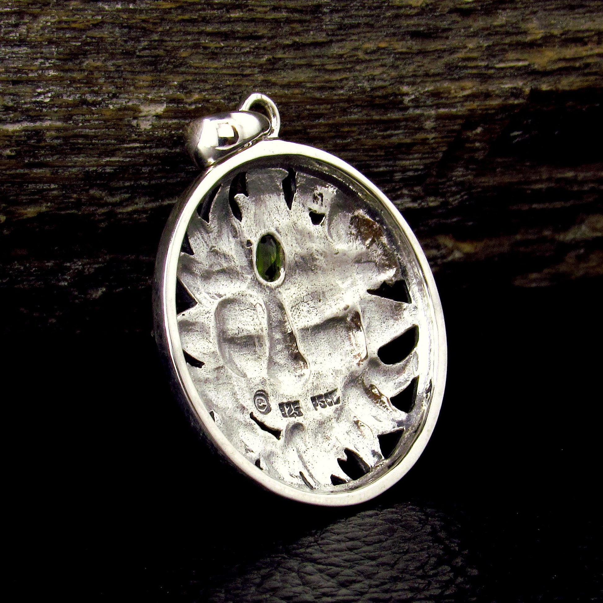 Solid 925 Sterling Silver Spring Sun Face Pendant with Peridot, Floral Solar Talisman