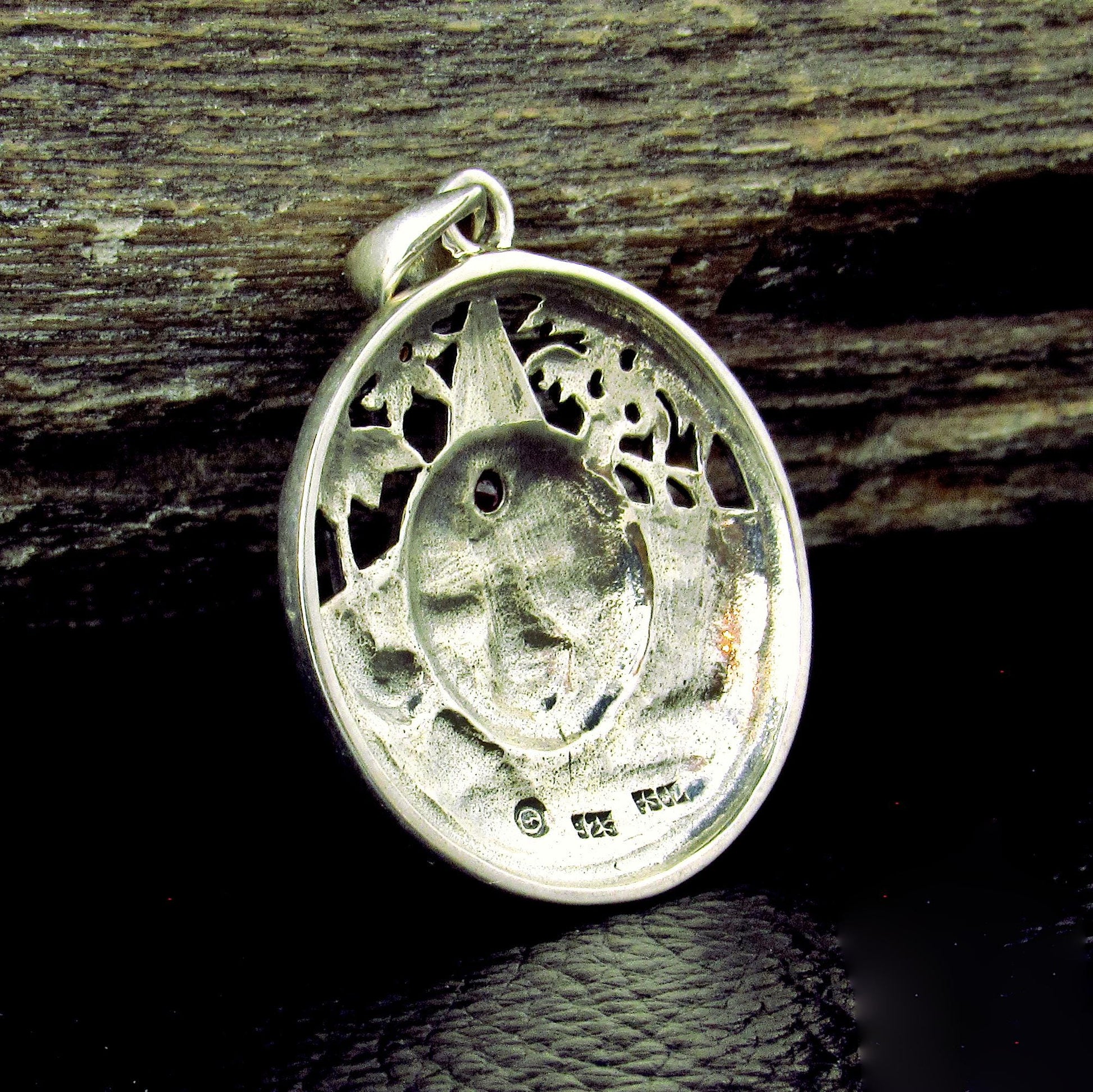 Solid 925 Sterling Silver Summer Sun Face Pendant with Ruby, Floral Solar Talisman