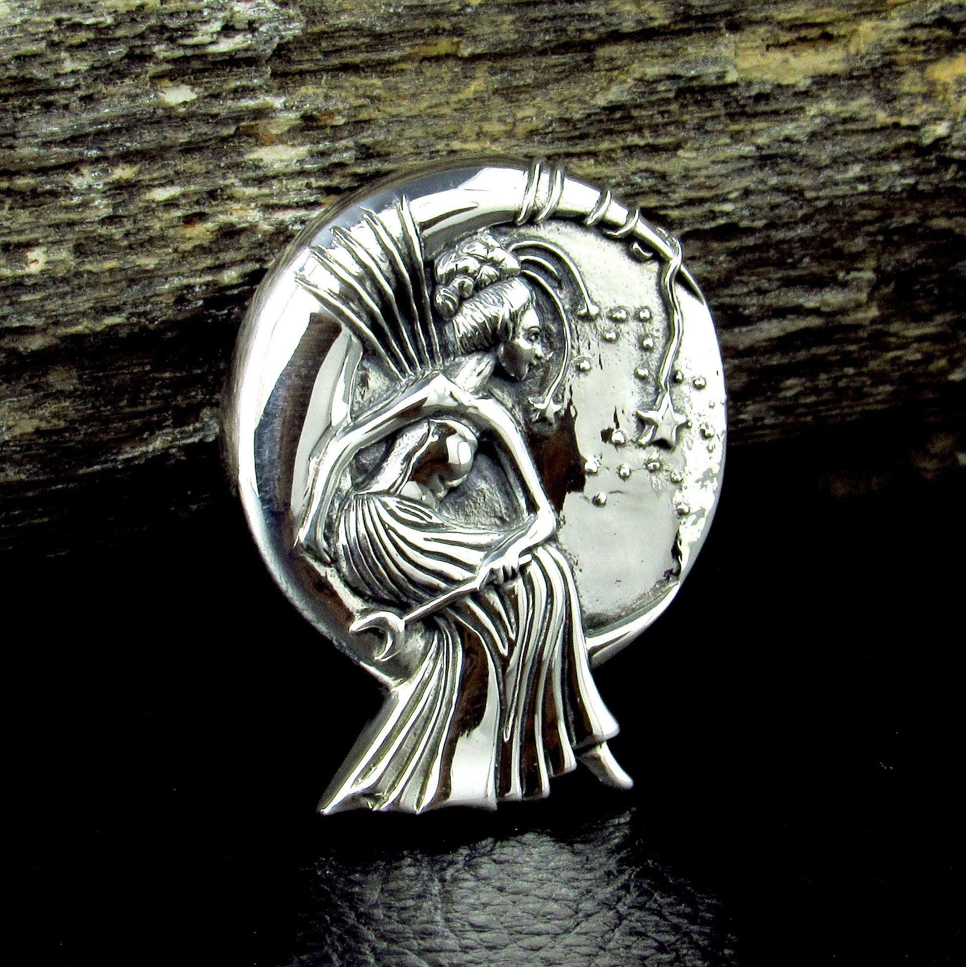 Solid 925 Sterling Silver Moon Queen Fairy Slide Pendant, Guardian / Protection Amulet