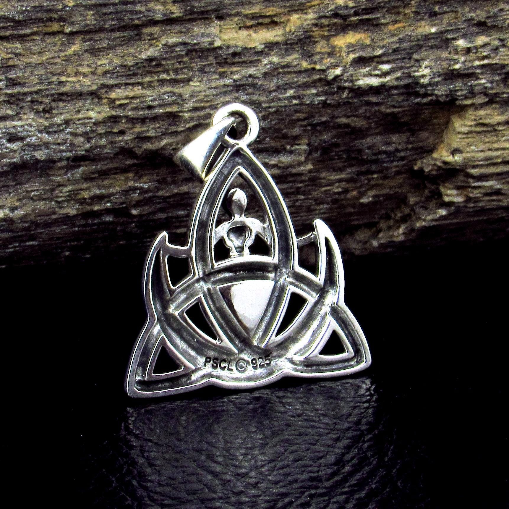 Solid 925 Sterling Silver Celtic Trinity Knot & Goddess Pendant, Majestic Power of Three, Triquetra Goddess Amulet, Awen Jewelry