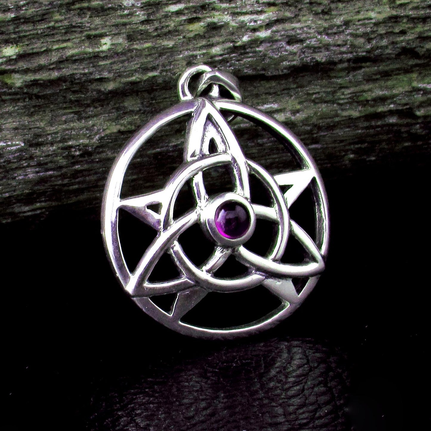 Solid 925 Sterling Silver Druid Amulet With Gemstone, Celtic Trinity Knot & Pentagram Star Pendant, Magical Protection and Wisdon Talisman