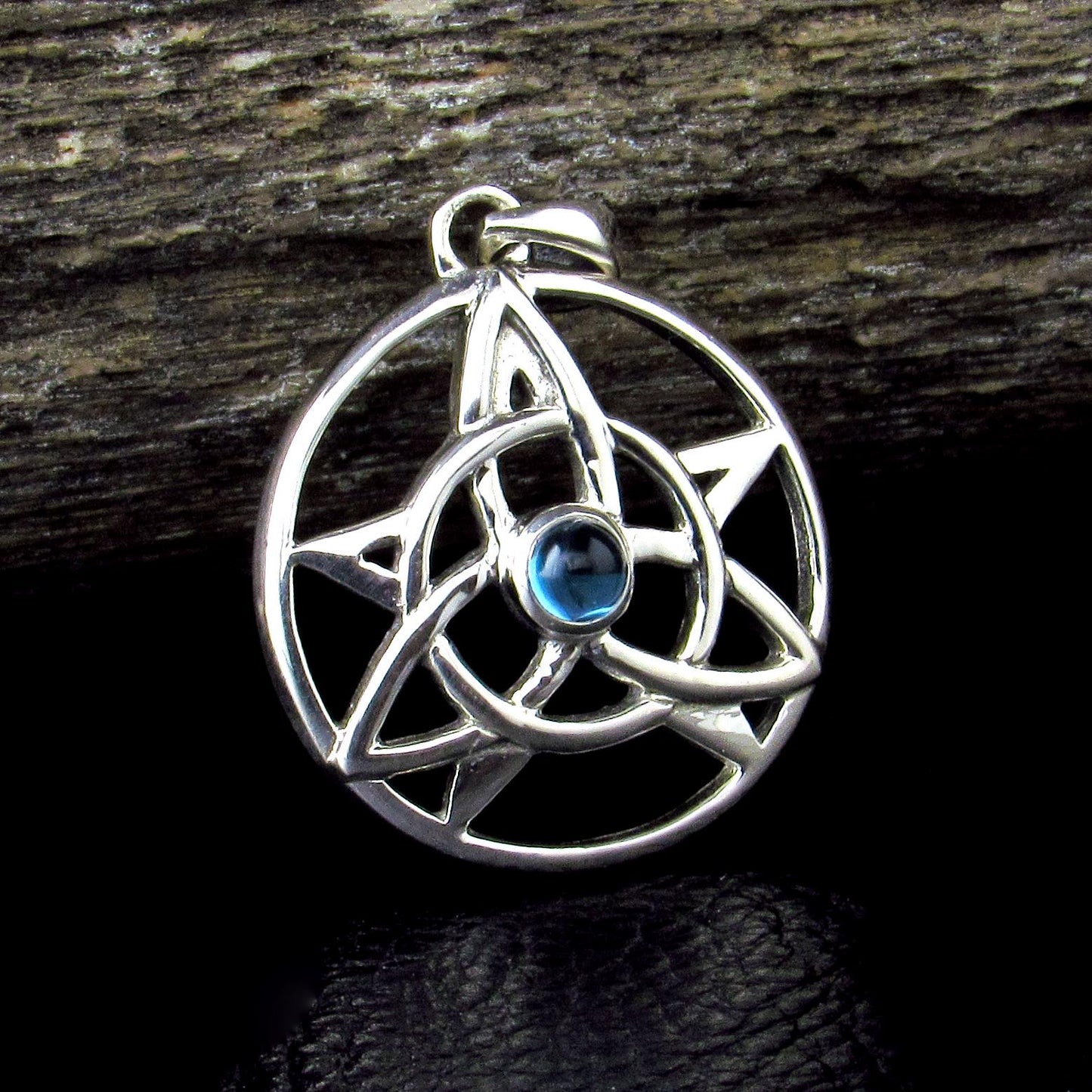 Solid 925 Sterling Silver Druid Amulet With Gemstone, Celtic Trinity Knot & Pentagram Star Pendant, Magical Protection and Wisdon Talisman
