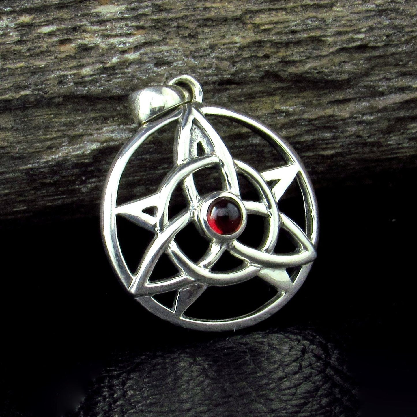 Solid 925 Sterling Silver Druid Amulet With Gemstone, Celtic Trinity Knot & Pentagram Star Pendant, Magical Protection and Wisdon Talisman