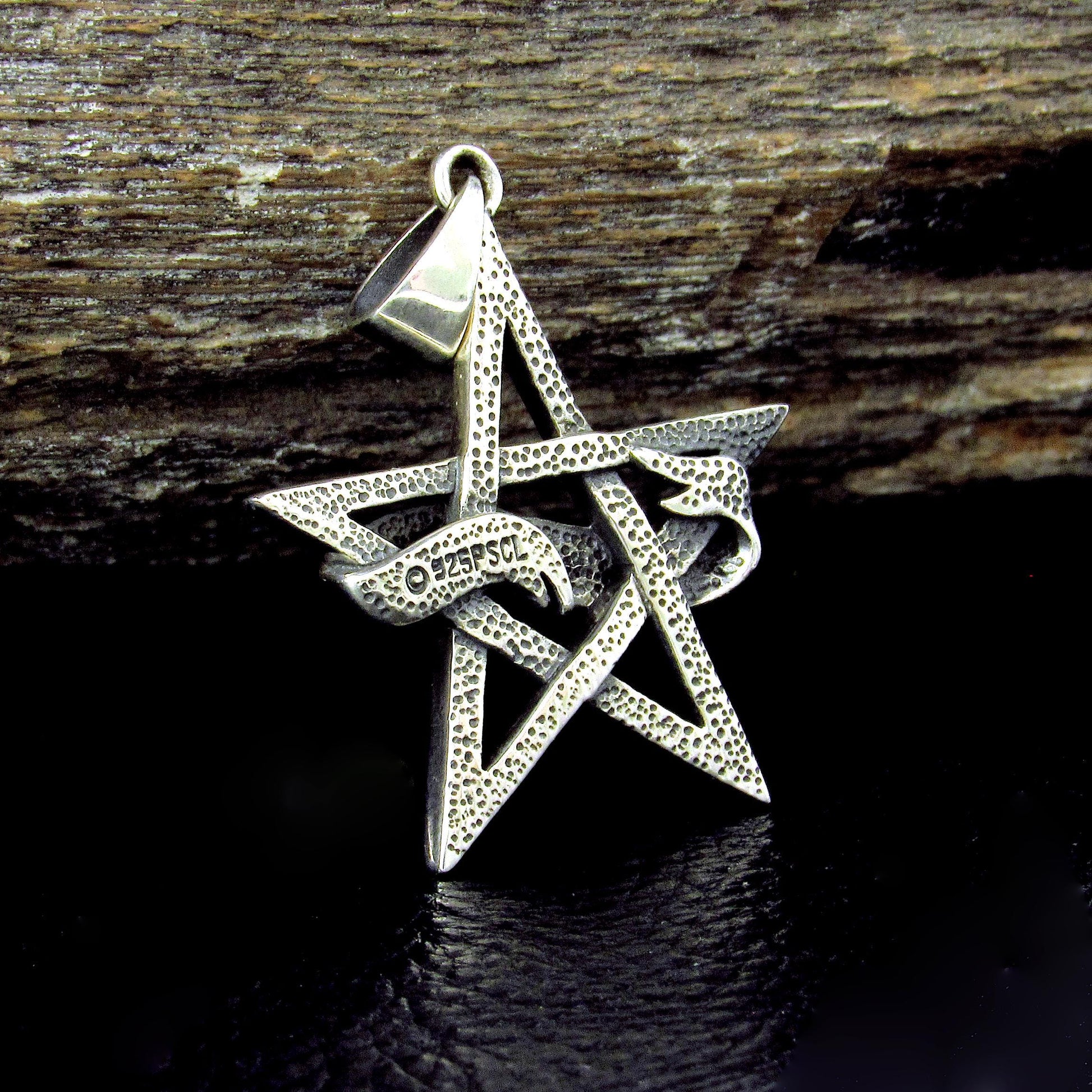 Solid 925 Sterling Silver Witch Diva Pentagram Pendant, Pagan / Wiccan Amulet, Gothic & Occult Jewelry