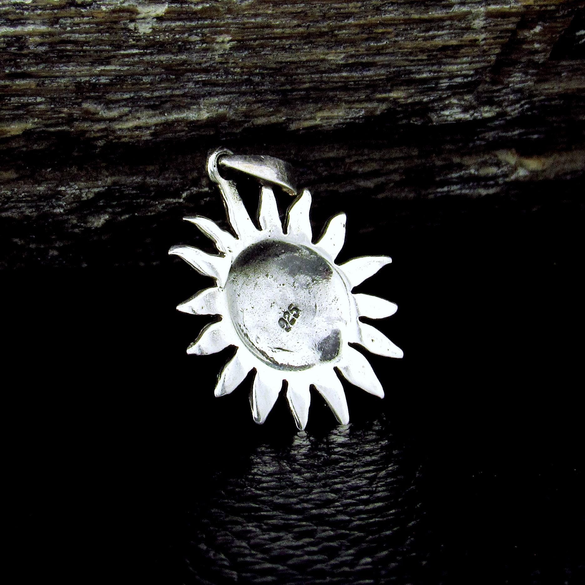 Solid 925 Sterling Silver Sun Face Pendant, Smiling Solar Rays Celestial Necklace Charm