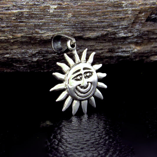 Solid 925 Sterling Silver Sun Face Pendant – Smiling Solar Rays Charm, Small Sunshine Necklace Charm Women, Boho Celestial Gift Idea