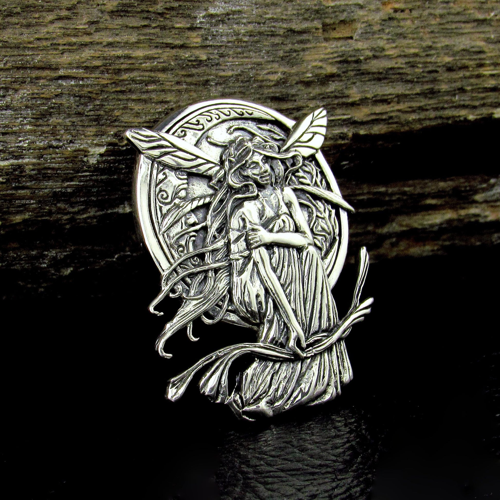 Solid 925 Sterling Silver Moon Fairy Pendant, Bella Luna Fantasy Jewelry by Jessica Galbreth
