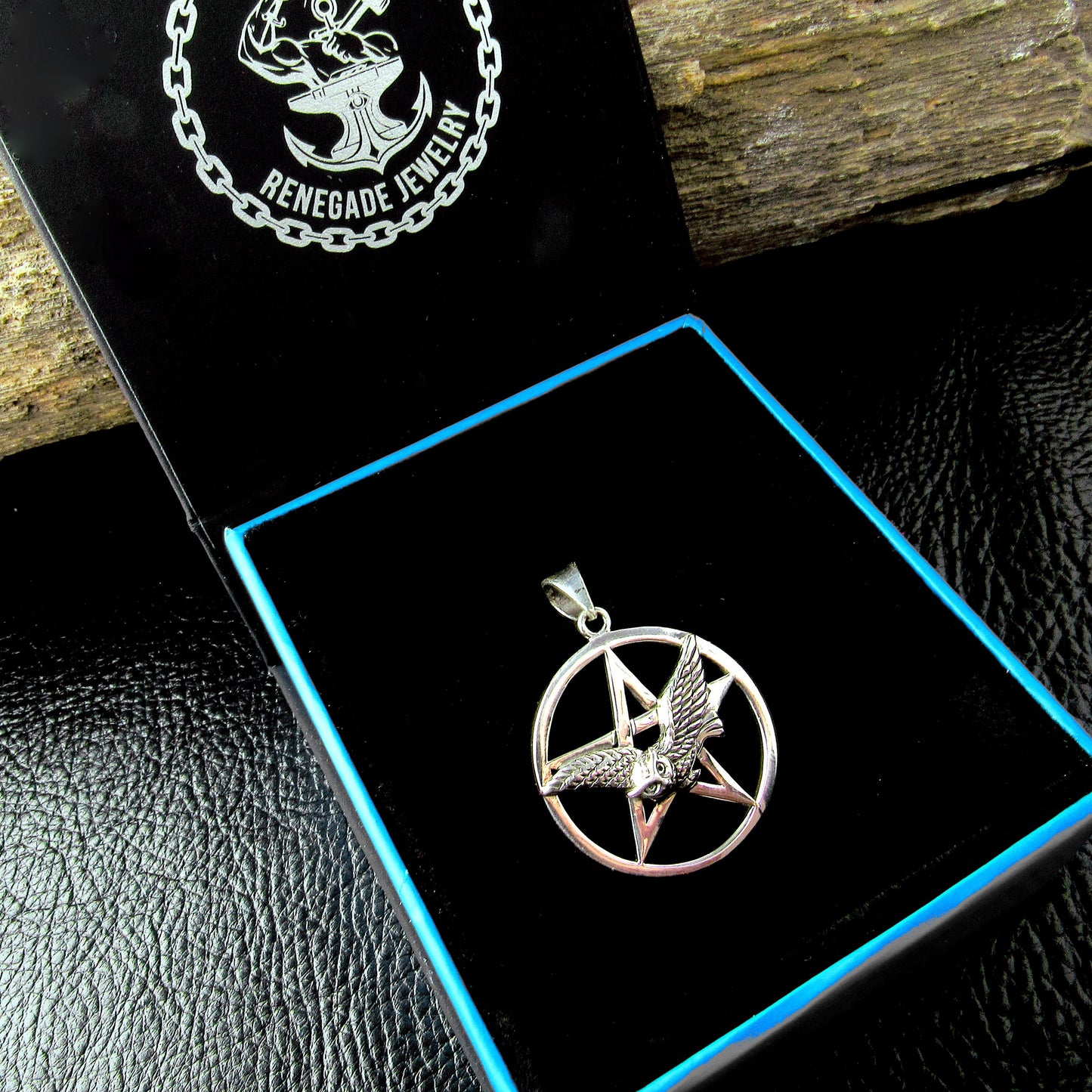 Solid 925 Sterling Silver Owl Pentacle Pendant, Flying Owl Pentagram Amulet, Pagan Protection Talisman