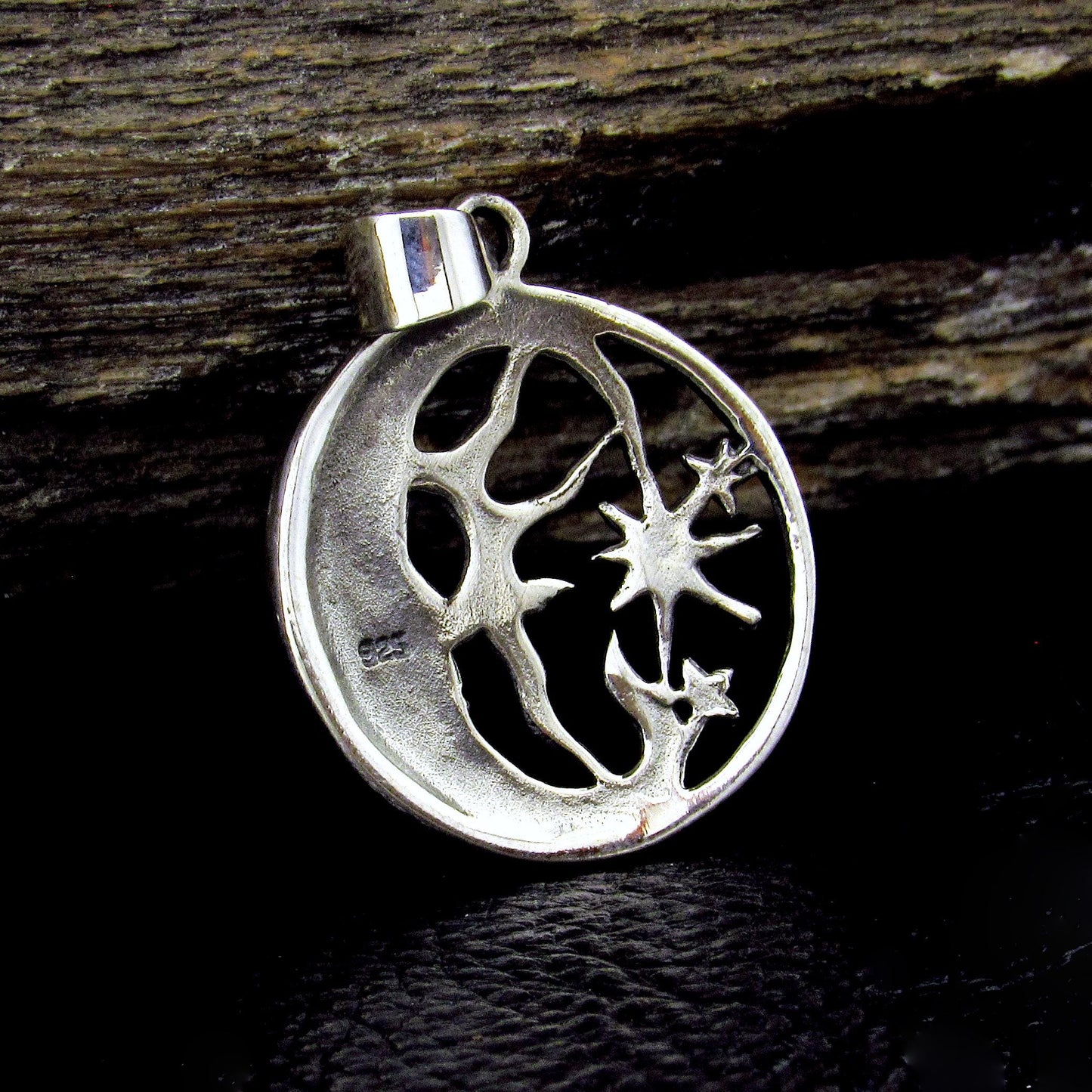 Solid 925 Sterling Silver Crescent Moon Face Pendant, Celestial Stars Amulet, Astrology Jewelry
