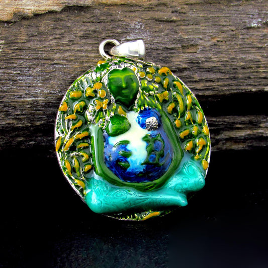 Solid 925 Sterling Silver Gaia Pendant by Oberon Zell, Mother Earth Jewelry, Goddess of Nature, Plain or Enamel Finish