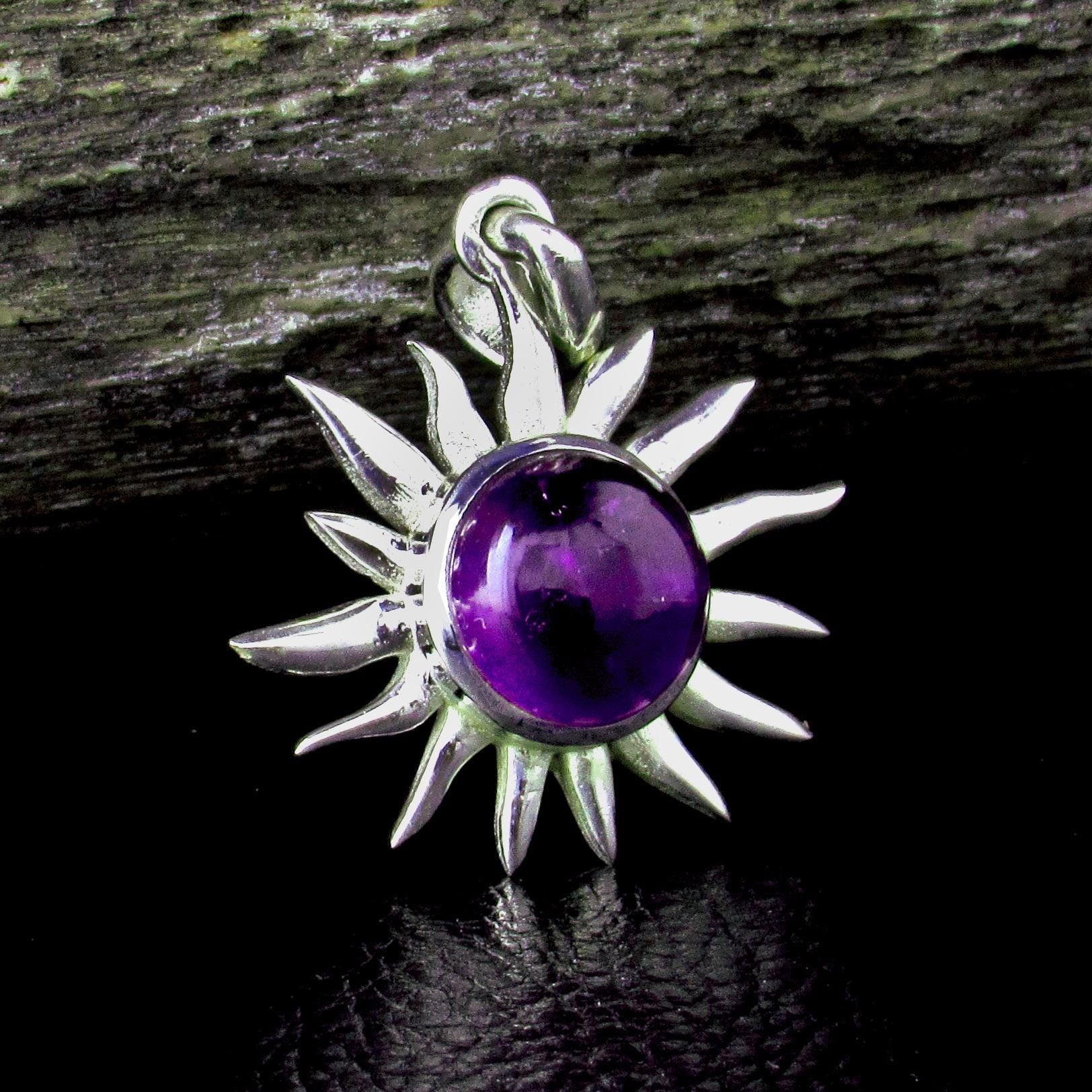 Solid 925 Sterling Silver Sun Pendant – Amethyst, Labradorite, or Rainbow Moonstone - Celestial Jewelry, Gemstone Charm Necklace Pendant