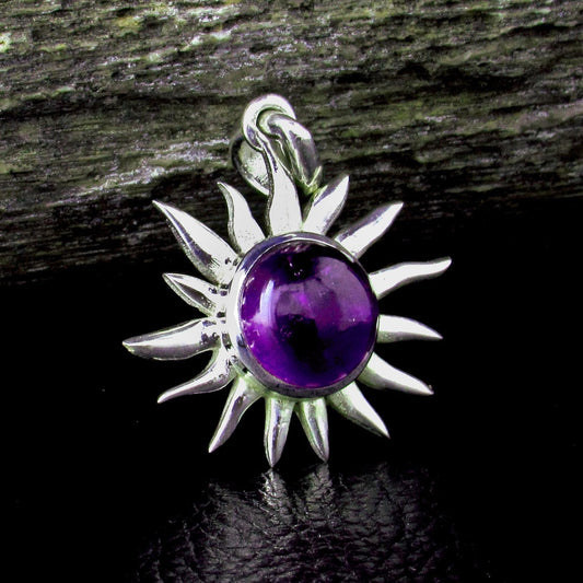 Solid 925 Sterling Silver Sun Pendant – Amethyst, Labradorite, or Rainbow Moonstone - Celestial Jewelry, Gemstone Charm Necklace Pendant