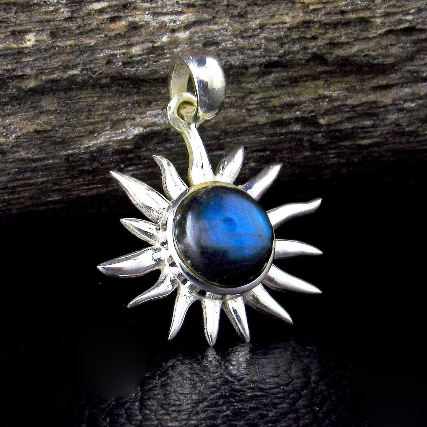 Solid 925 Sterling Silver Sun Pendant – Amethyst, Labradorite, or Rainbow Moonstone - Celestial Jewelry, Gemstone Charm Necklace Pendant