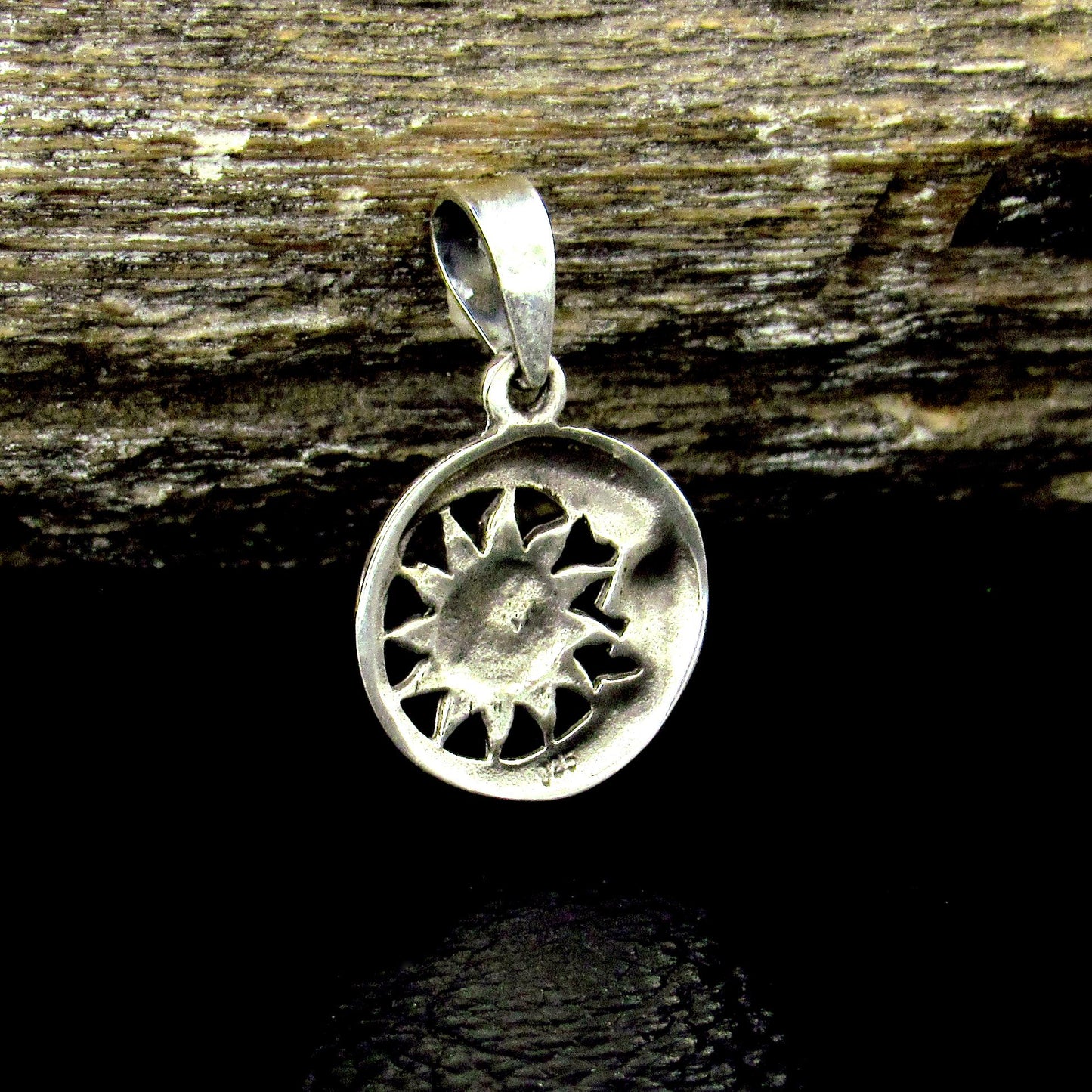 Solid 925 Sterling Silver Sun & Crescent Moon Faces Pendant – Lunar Solar Symbol Necklace Charm