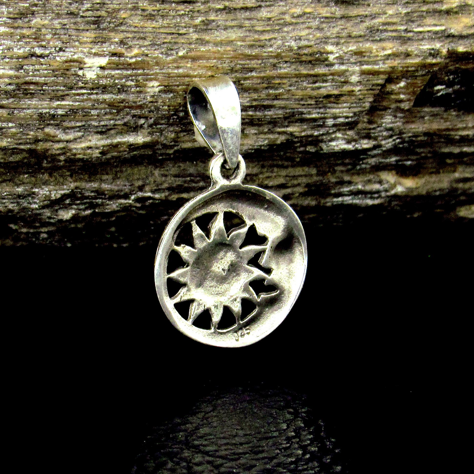 Solid 925 Sterling Silver Sun & Crescent Moon Faces Pendant – Lunar Solar Symbol Necklace Charm