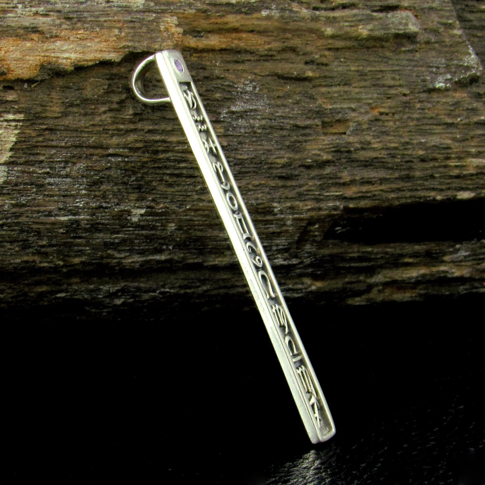 Solid 925 Sterling Silver 12 Zodiac Symbols Pendant – Astrology Horoscope Column Amethyst or Garnet