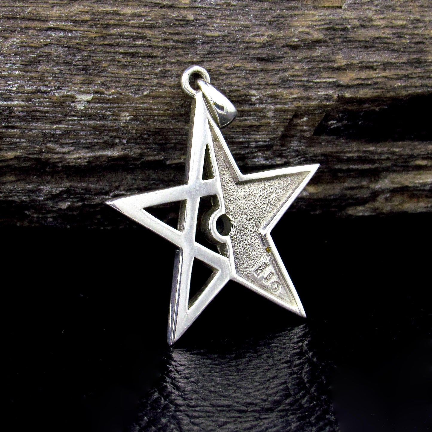 Solid 925 Sterling Silver Gear Pentagram Pendant – Mechanical Pagan Talisman, 14k Gold Garnet / Topaz