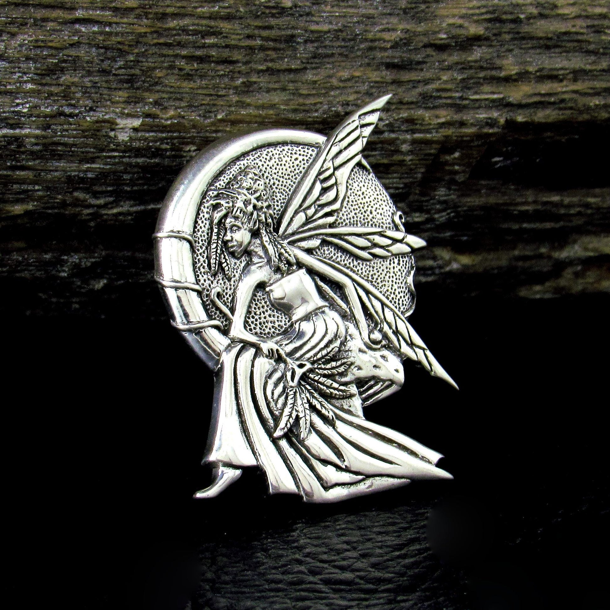 Solid 925 Sterling Silver Fairy Moon Child Pendant – Celtic Crescent Moon Faerie Goddess Amulet